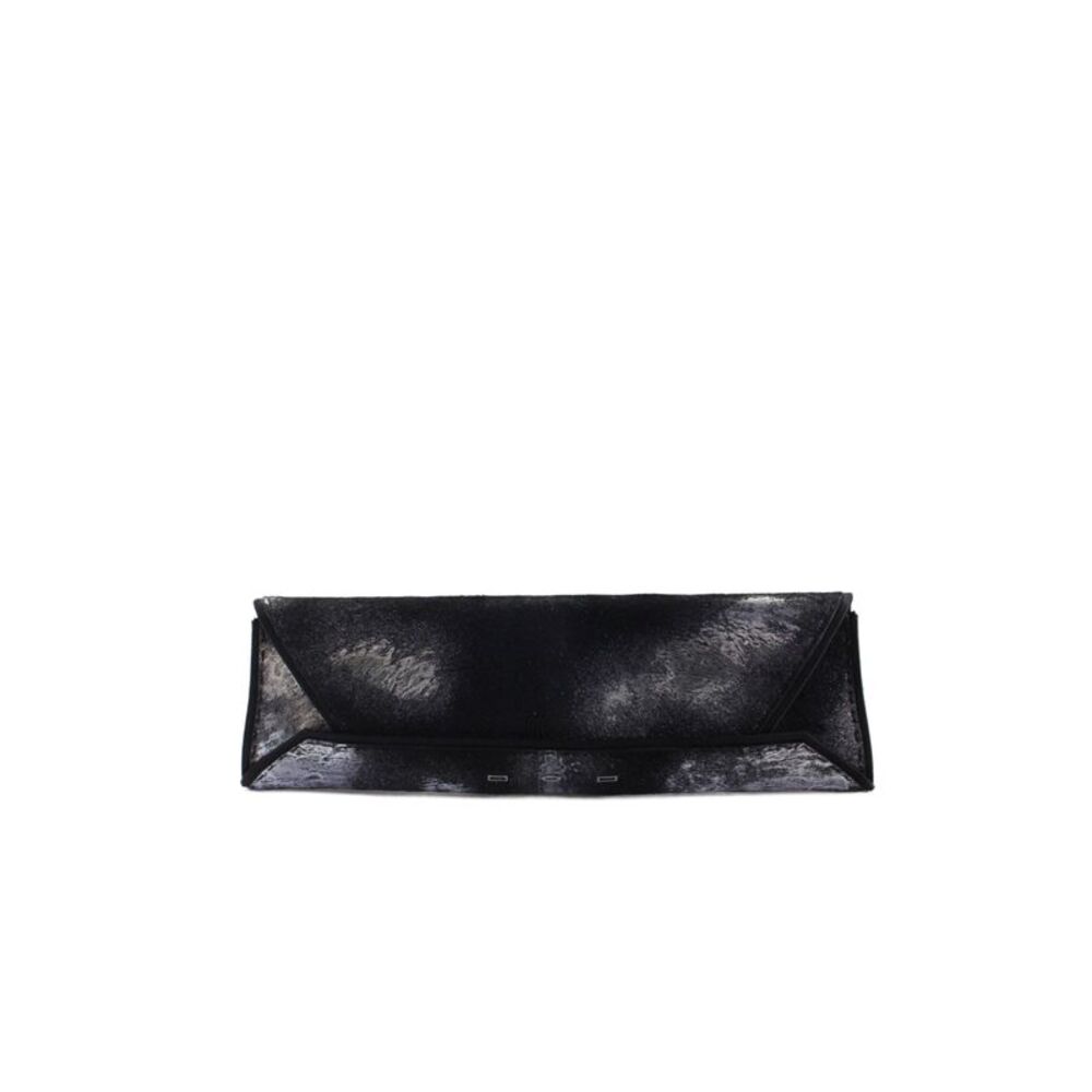 VBH Womens Metallic Leather Pony Hair Skinny Clutch Handbag Black Silver